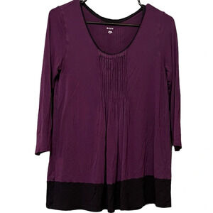 DKNY Purple 3/4 Sleeve Top Black Trim Stretch Blouse Size Small